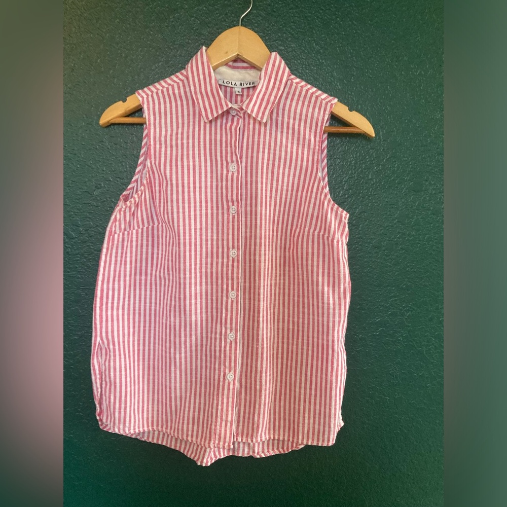 Lola River 100% cotton Sleeveless Pink Striped Top - small GUC